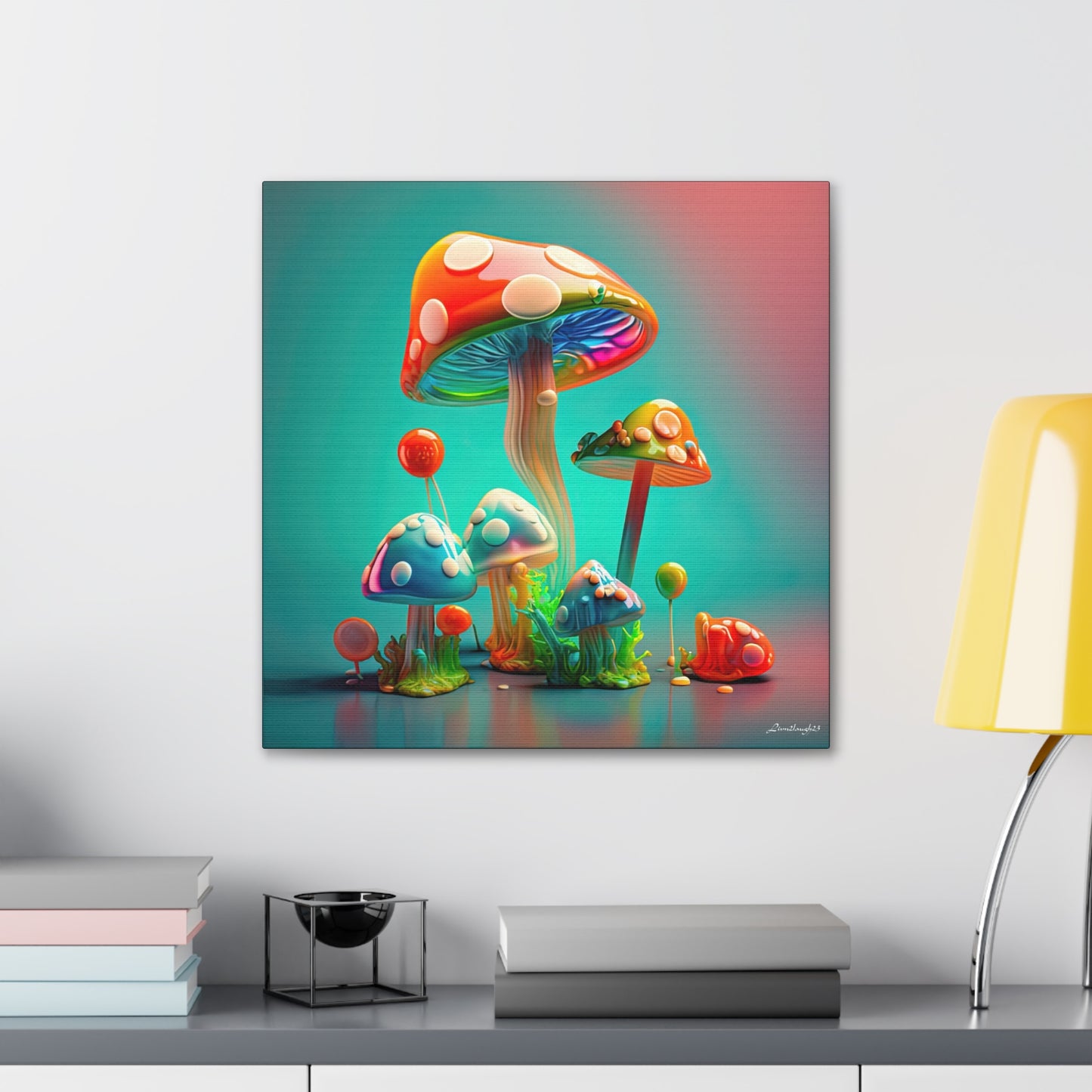 Beautiful Mushroom Luminating Colorful Bliss 3 Canvas Gallery Wraps