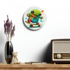 Tie Dye Cool Frog On Skate Board Wall Clock