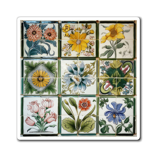 Antique Floral  Multi Color flowers Classic Designed Four-square Style Two Magnets