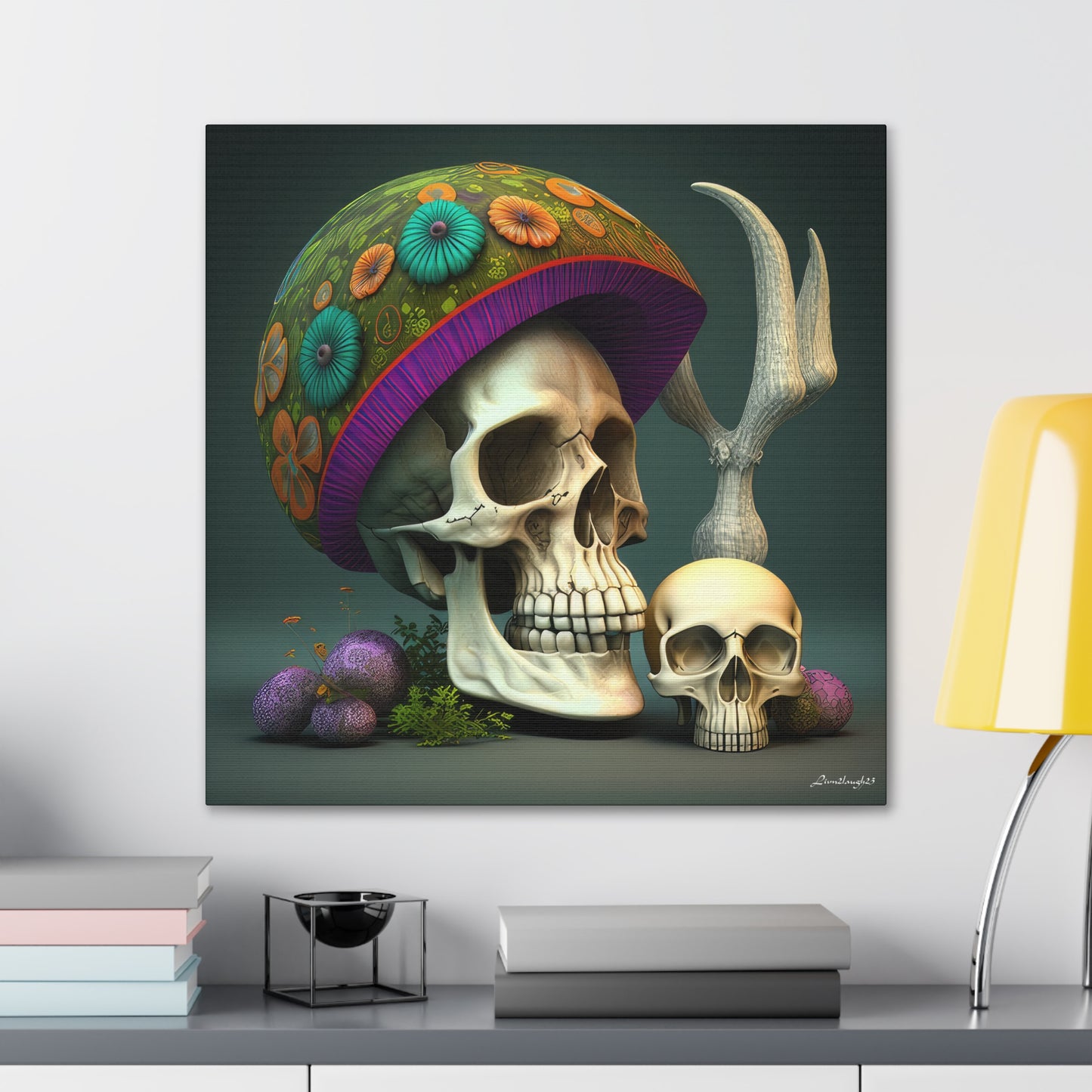 Skull With Colorful Beautifully Detailed Helmet Purple Green Orange Canvas Gallery Wraps