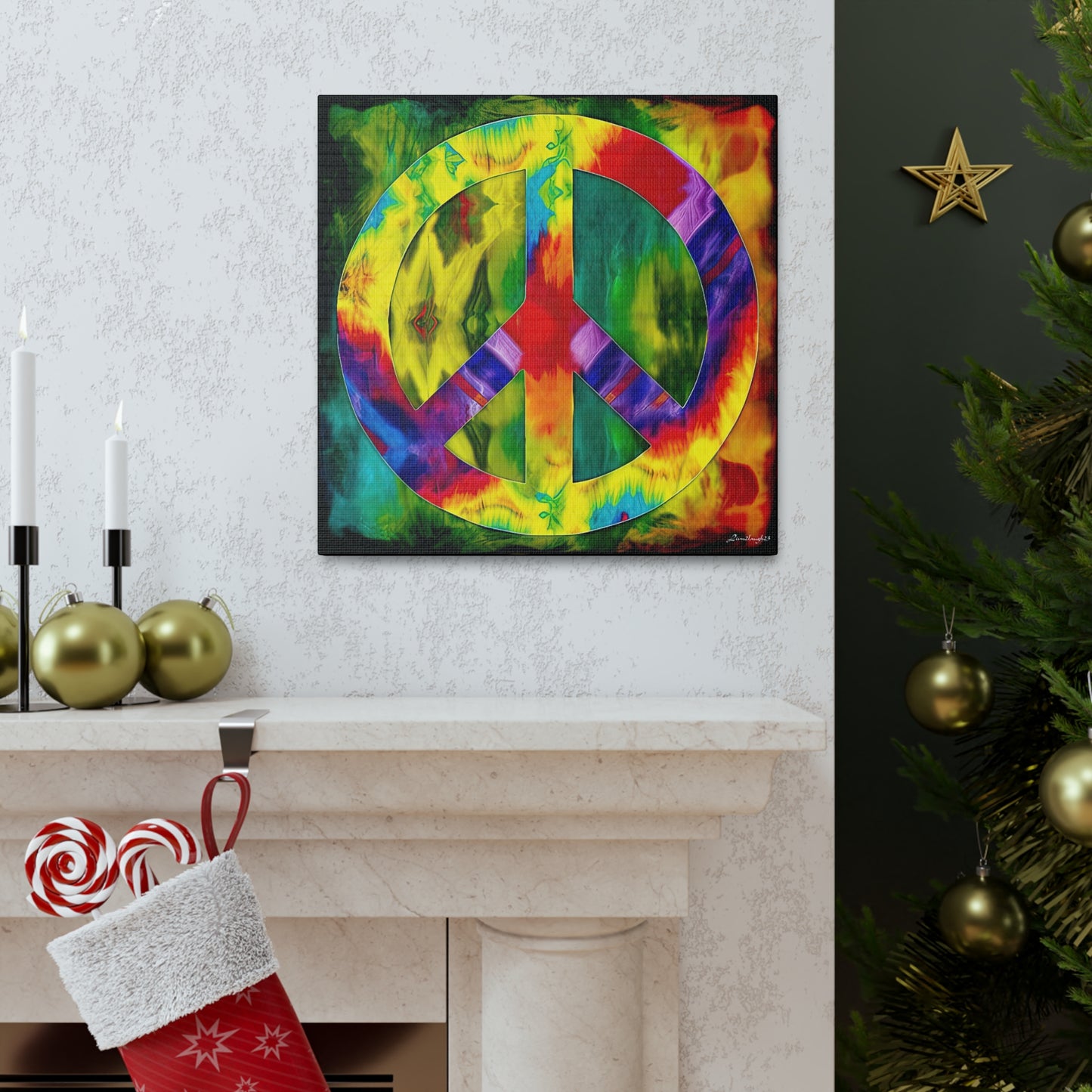 Coolio Tie Dye Hippie Peace Sign 9 Canvas Gallery Wraps