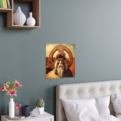 Wise Man In Dessert With Beard And Peace Sign Indoor and Outdoor Silk Posters