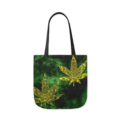 Gorgeous Designed Gold Leaf With multigreen Background Marijuana Pot Weed 420 Polyester Canvas Tote Bag (AOP)