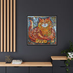 Radiant Whiskers: The Joyful Cat, Framed Mosaic Cat Art Print — Colorful Modern Wall Canvas