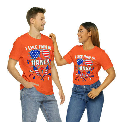 I Like How He Bangs American Flag, Fourth Of July 4th , American Flag Glasses Unisex Jersey Short Sleeve Tee