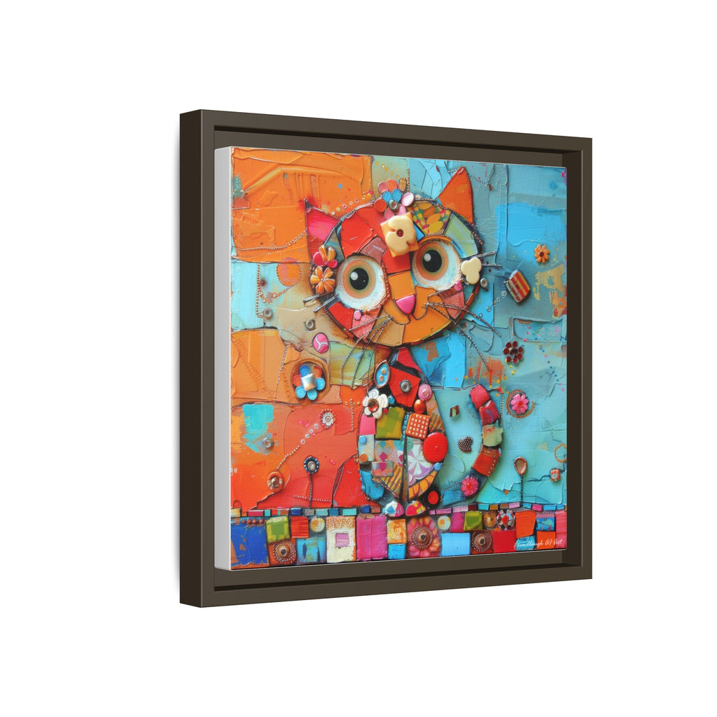"Whimsical Mosaic Cat", Framed Mosaic Cat Art Print — Colorful Modern Wall Canvas