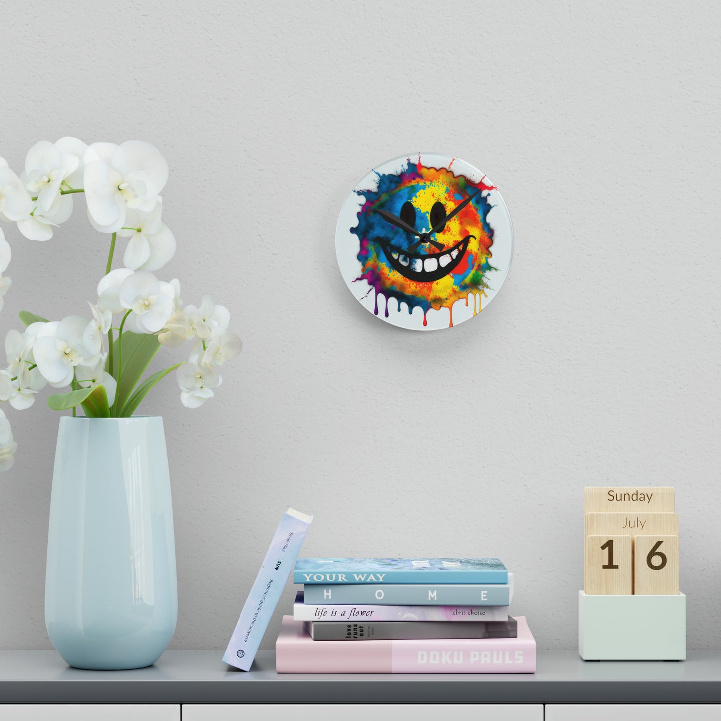 Happy Tie Dye Face Style 3 Wall Clock