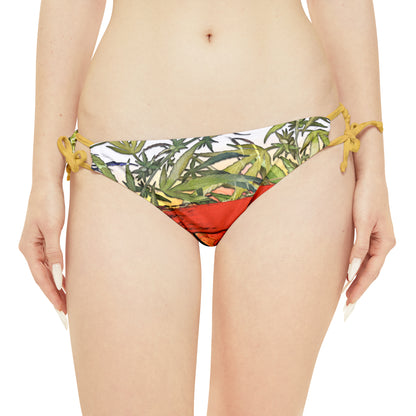 Beautiful Redish Orange Banded Marijuana 420 Pot Weed Leaf Strappy Bikini Set (AOP)