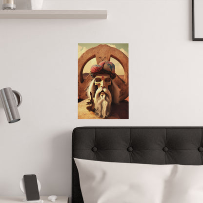Wise Man In Dessert With Beard And Peace Sign Satin Posters (210gsm)