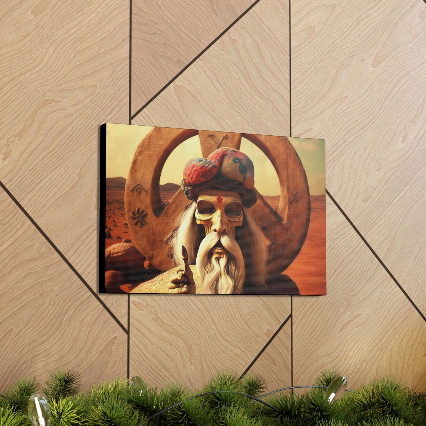 Wise Man In Dessert With Beard And Peace Sign Canvas Gallery Wraps