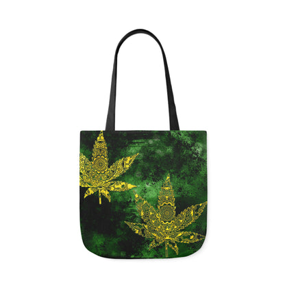 Gorgeous Designed Gold Leaf With multigreen Background Marijuana Pot Weed 420 Polyester Canvas Tote Bag (AOP)