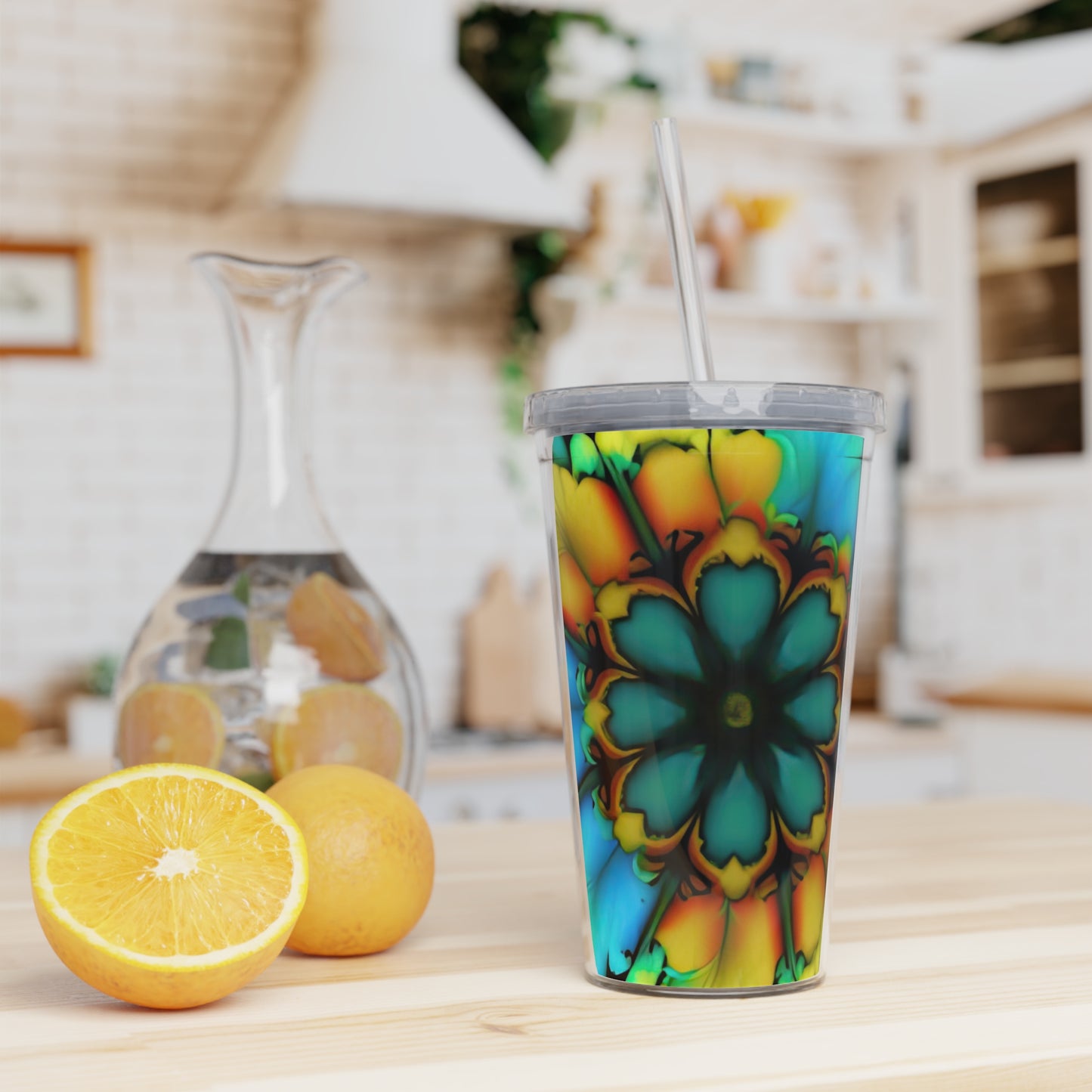 Bold And Beautiful Tie Dye B 3 Blue Yellow Plastic Tumbler with Straw