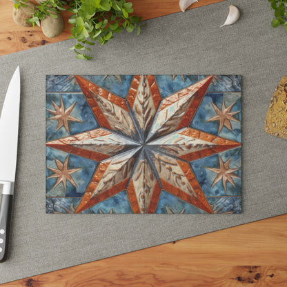 Beautiful Stars Abstract Star Style Orange, White And Blue Glass Cutting Board