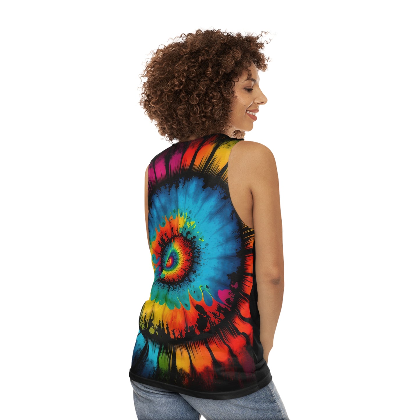 Bold And Beautiful Tie Dye Cat In Front , Beautiful Tie Dye Back Unisex Tank Top (AOP)