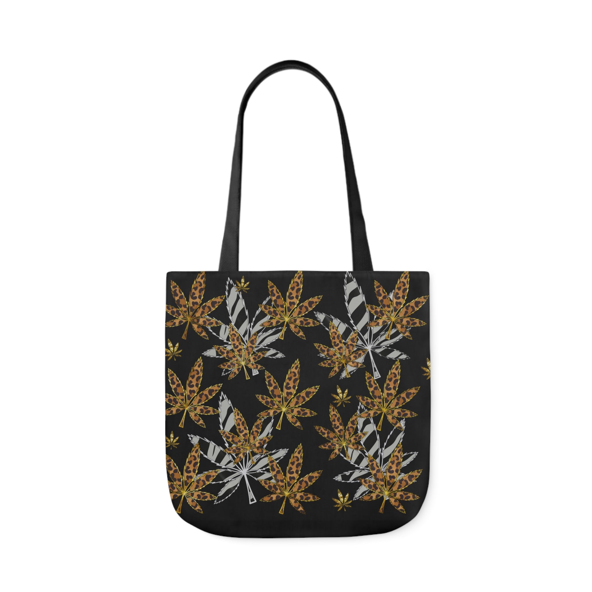 Gold And Zebra Marijuana Pot Weed Leaf 420 Marijuana Polyester Canvas Tote Bag (AOP)