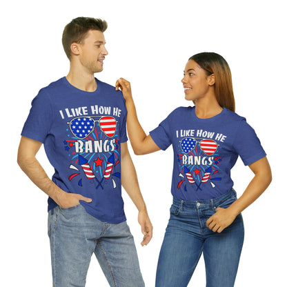 I Like How He Bangs American Flag, Fourth Of July 4th , American Flag Glasses Unisex Jersey Short Sleeve Tee