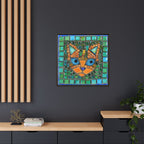 "Emerald Eyes Mosaic Cat", Framed Mosaic Cat Art Print — Colorful Modern Wall Canvas