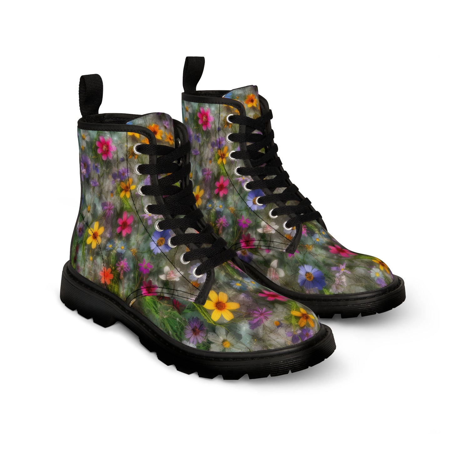 Bold & Beautiful & Metallic Wildflowers, Gorgeous floral Design, Style 2 Women's Canvas Boots