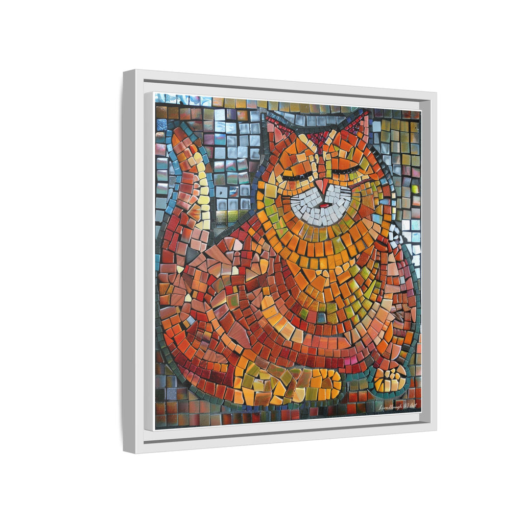 Radiant Whiskers: The Joyful Cat, Framed Mosaic Cat Art Print — Colorful Modern Wall Canvas