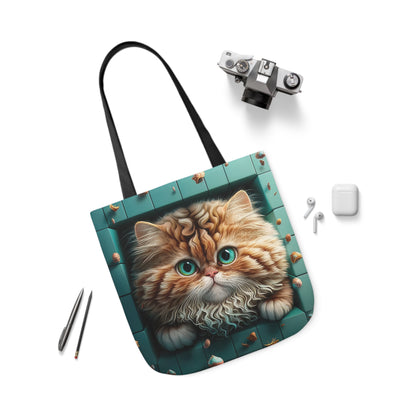 Beautiful Orange And White Fluffy Cat With Blue Eye , Blue Framed Polyester Canvas Tote Bag (AOP)