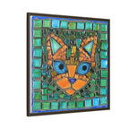 "Emerald Eyes Mosaic Cat", Framed Mosaic Cat Art Print — Colorful Modern Wall Canvas