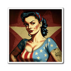 Retro Tattooed Pinup Blue, Red And White Star Magnet Style One