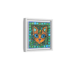 "Emerald Eyes Mosaic Cat", Framed Mosaic Cat Art Print — Colorful Modern Wall Canvas