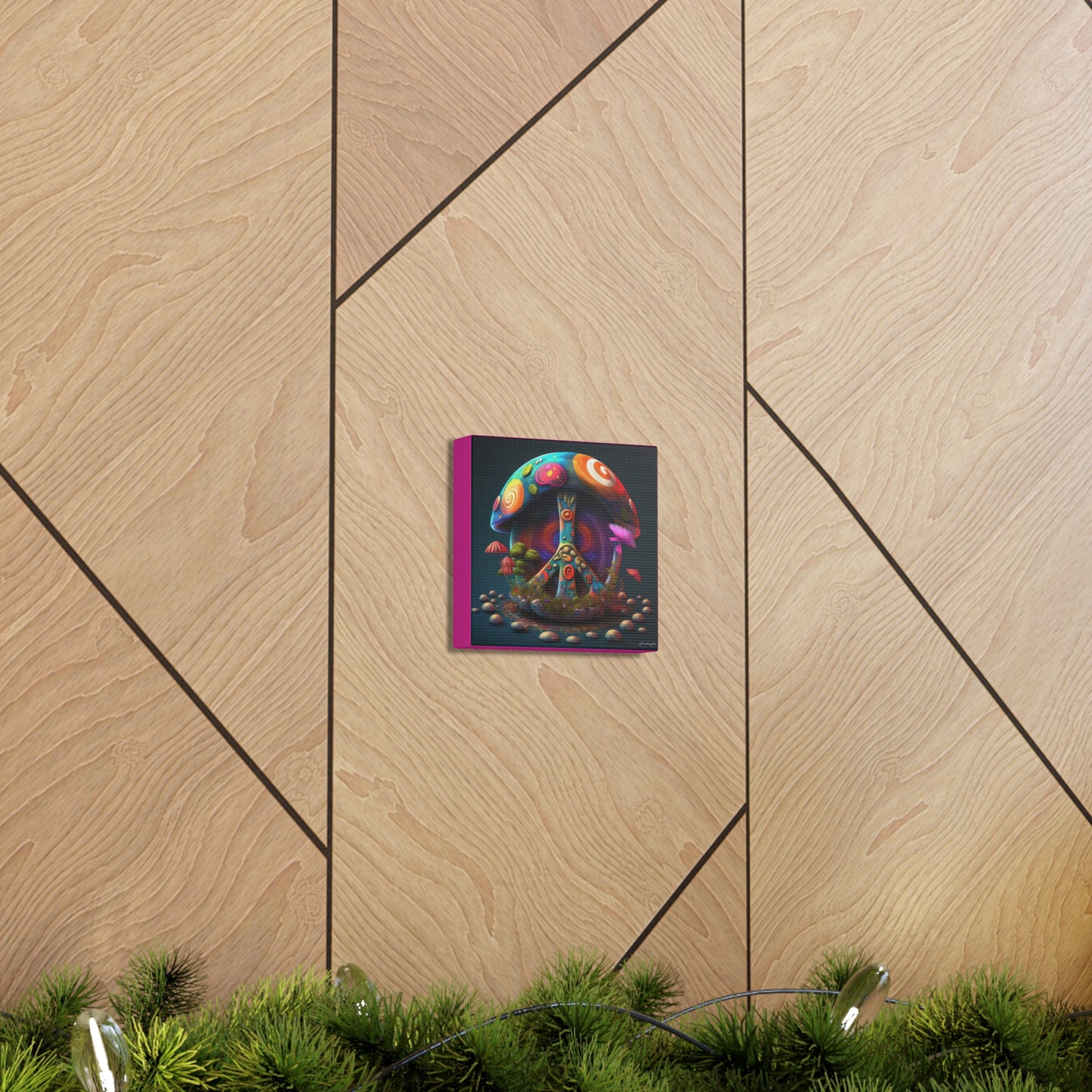 Gorgeous Colored Mushroom With Beautifully Designed Half Peace Sign Stem Canvas Gallery Wraps