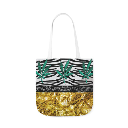 Gold And Zebra White And Black Marijuana Pot Weed Leaf 420 Weed Pot Marijuana Leaf Polyester Canvas Tote Bag (AOP)