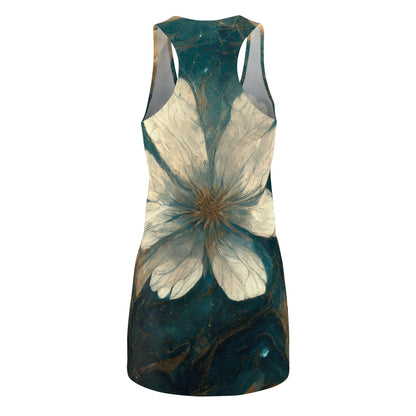 Bold And Beautiful White, Grey And Blue Floral Style 1 Women's Cut & Sew Racerback Dress (AOP)