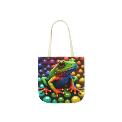 Sassy Rainbow Round Skittle Like Background With Beautiful Frog Polyester Canvas Tote Bag (AOP)