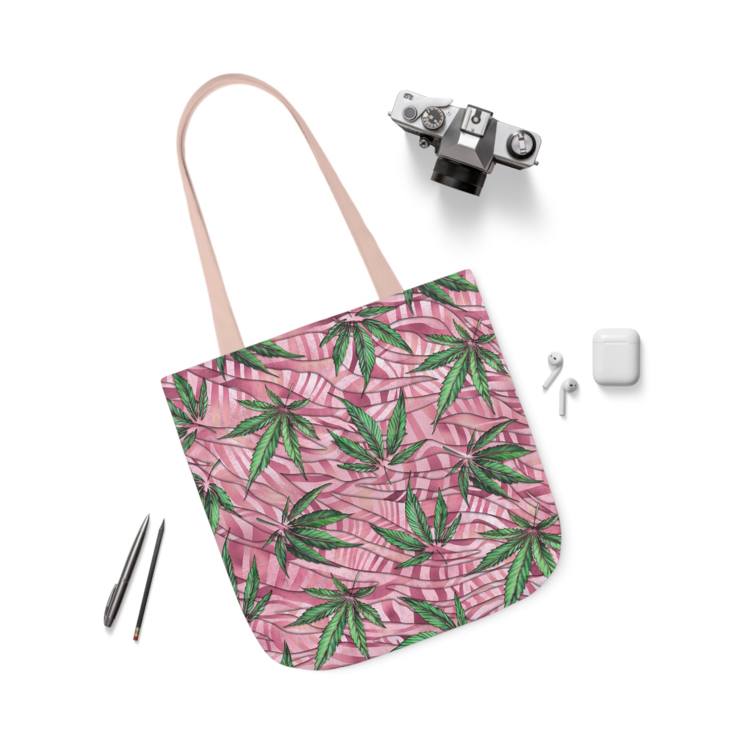 Beautifully Pink And Green Gorgeous Designed Marijuana 420 Weed Leaf Polyester Canvas Tote Bag (AOP)