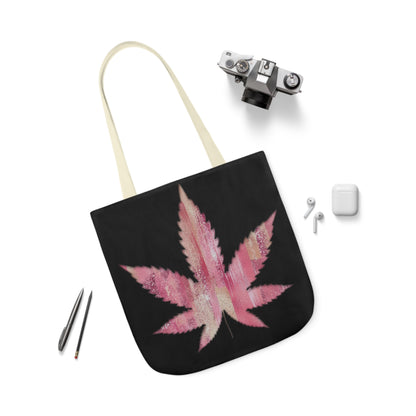 Sassy Single Pink Marijuana 420 Weed Leaf With Black Background Polyester Canvas Tote Bag (AOP)