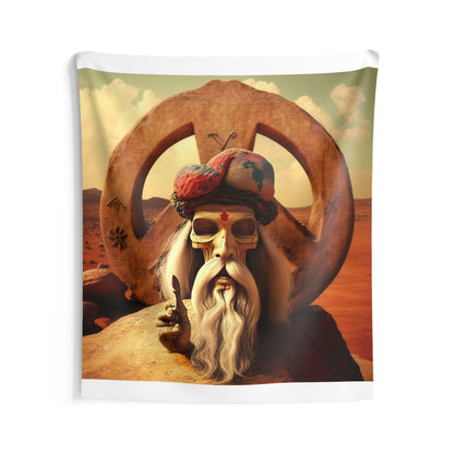 Wise Man In Dessert With Beard And Peace Sign Indoor Wall Tapestries