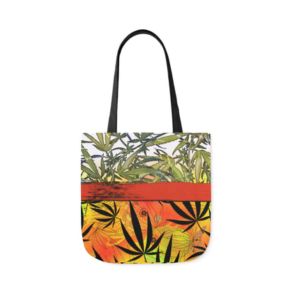 Beautiful Redish Orange Banded Marijuana 420 Pot Weed Leaf Polyester Canvas Tote Bag (AOP)