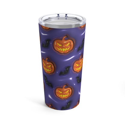 Orange Pumpkins And Black Bats With Purple Background 3-D Puffy Halloween by Mulew Art Tumbler 20oz