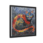 Mystic Shadows: The Enigmatic Cat, Framed Mosaic Cat Art Print — Colorful Modern Wall Canvas