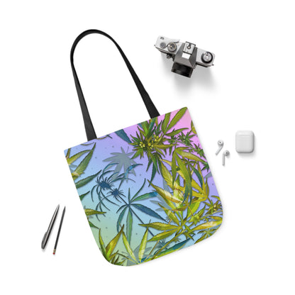 Sassy Pink And Green 420 Weed Marijuana Leaf Polyester Canvas Tote Bag (AOP)