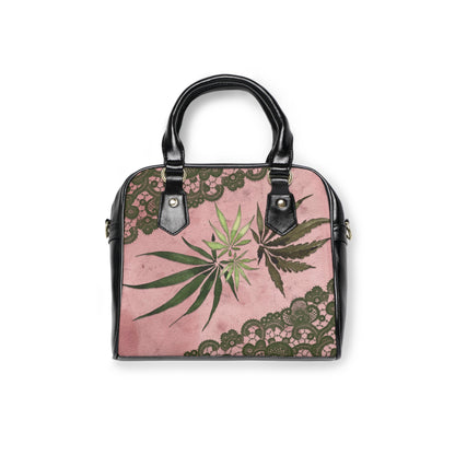 Grey Lace Gorgeous Pink Designed Marijuana 420 Weed Shoulder Handbag