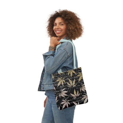 Gold And Black 420 Weed Marijuana Leaf Polyester Canvas Tote Bag (AOP)