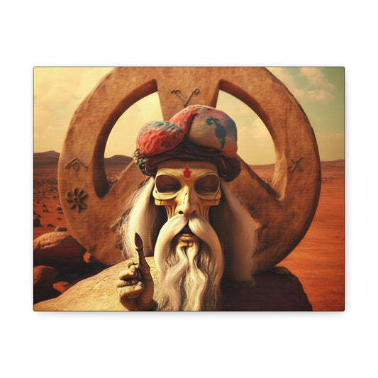 Wise Man In Dessert With Beard And Peace Sign Canvas Gallery Wraps