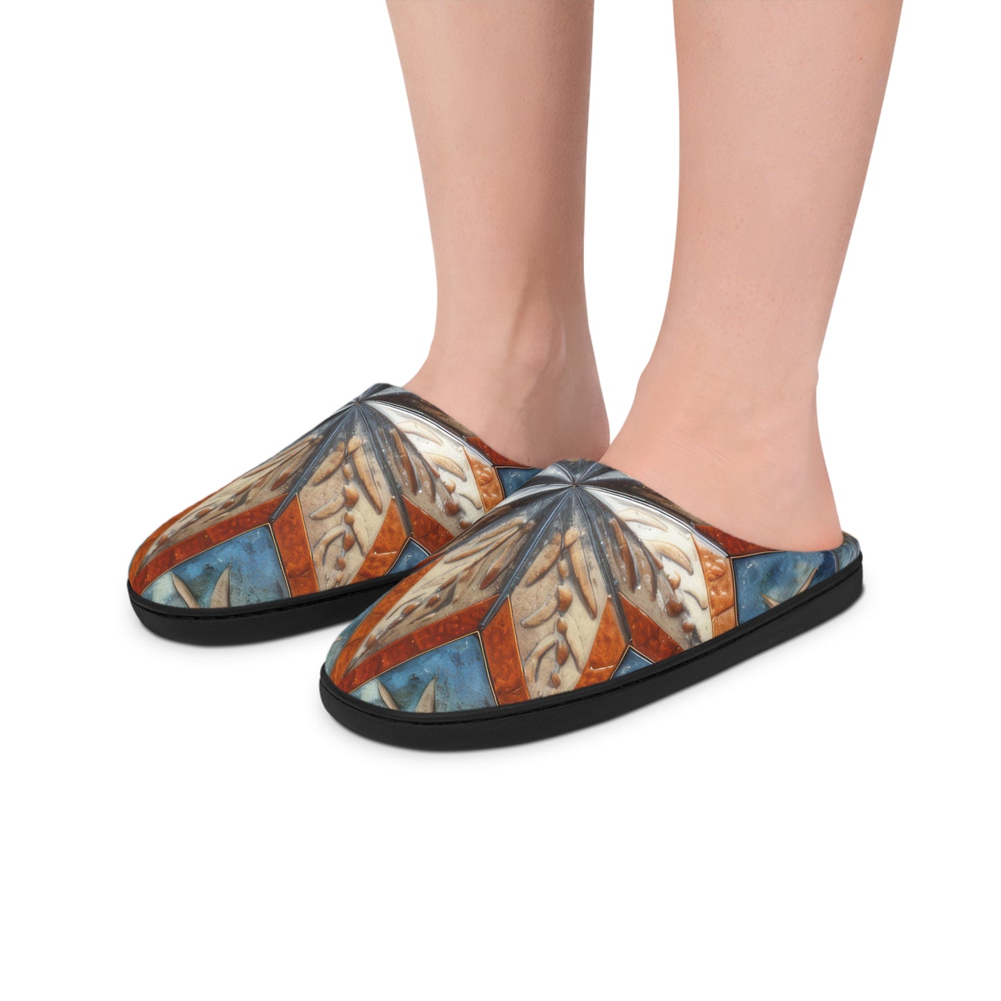 Beautiful Stars Abstract Star Style Orange, White And Blue Men's Indoor Slippers