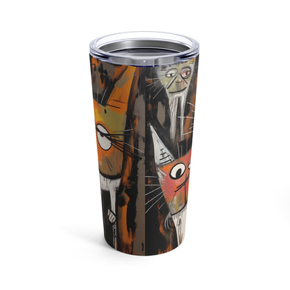 Doodle Abstract Multi Colored Cats With Black Background By DaFlowerChild Tumbler 20oz