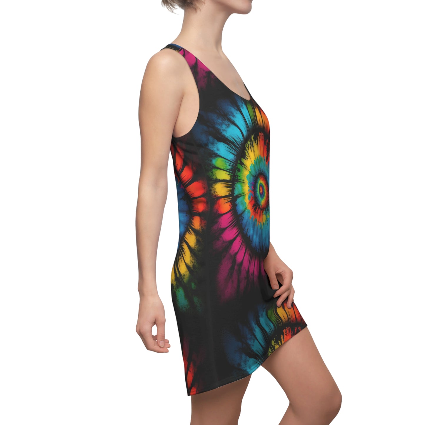 Bold And Beautiful Tie Dye Style Four D Women's Cut & Sew Racerback Dress (AOP)