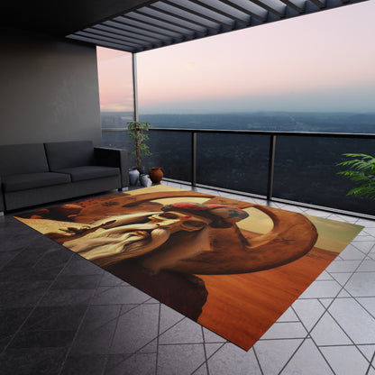 Wise Man In Dessert With Beard And Peace Sign Outdoor Rug