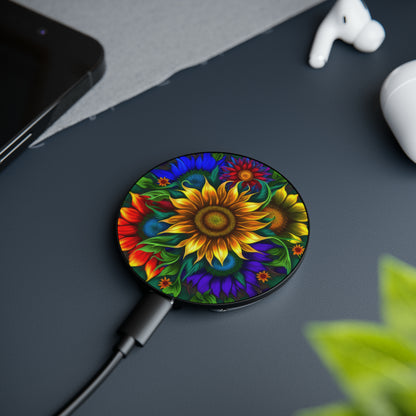 Bold And Beautiful Flowers Yellow Blue Orange Purple 2 Magnetic Induction Charger