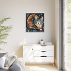 "Bold Mosaic Cat", Framed Mosaic Cat Art Print — Colorful Modern Wall Canvas