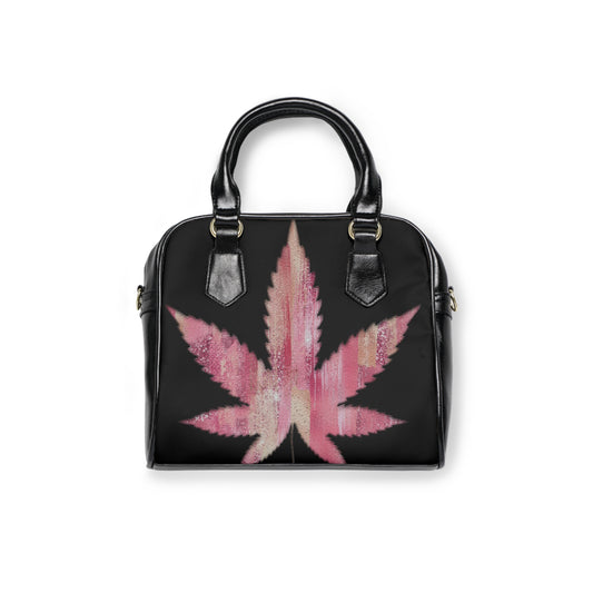 Sassy Single Pink Marijuana 420 Weed Leaf With Black Background Shoulder Handbag