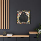 "Playful Black Cat Mosaic", Framed Mosaic Cat Art Print — Colorful Modern Wall Canvas