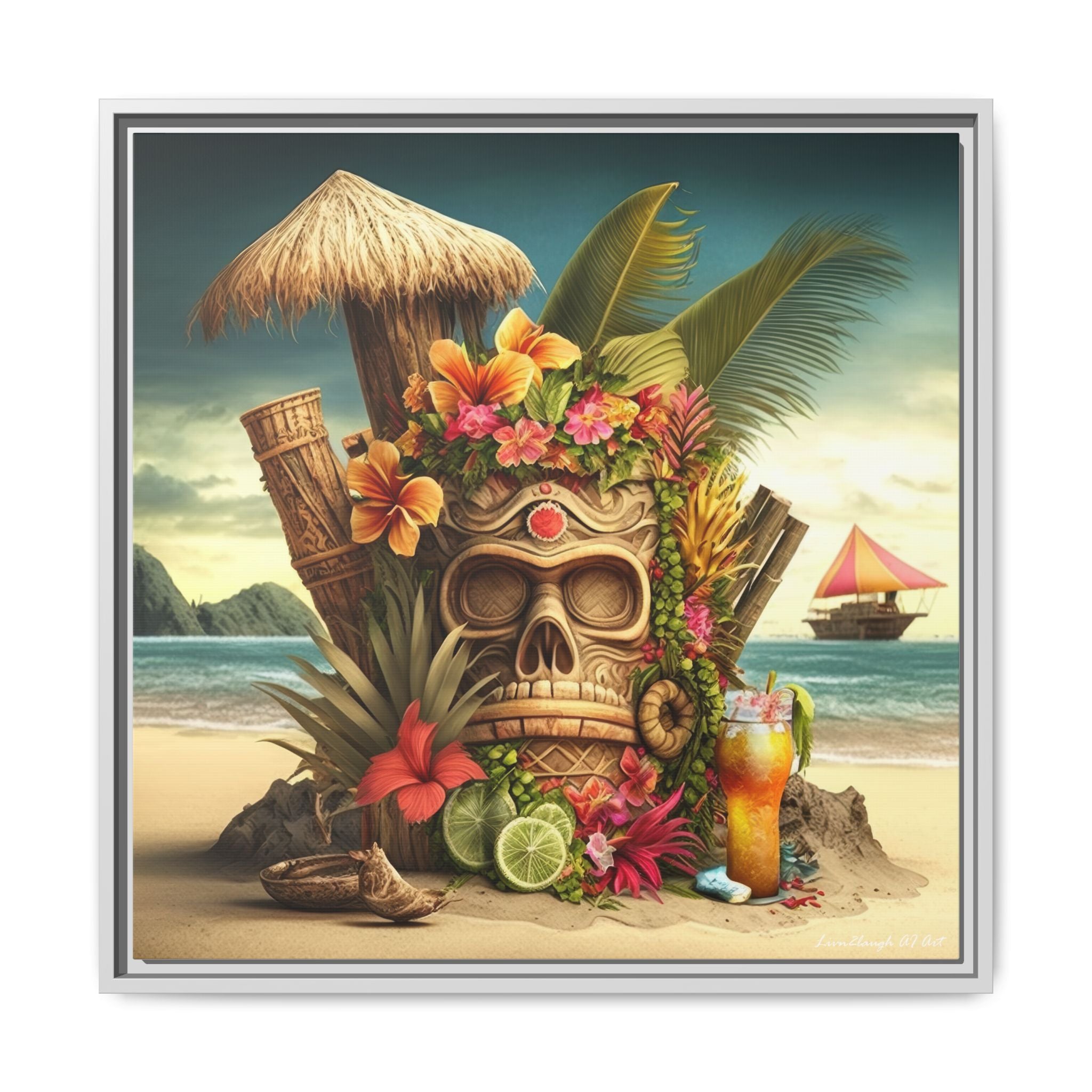 Tiki Dreams by the Shore, Art Print — Colorful Modern Wall Canvas